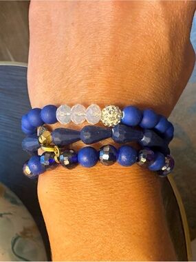 Erimish Royal Blue Mixed Bead Stack Bracelet Set